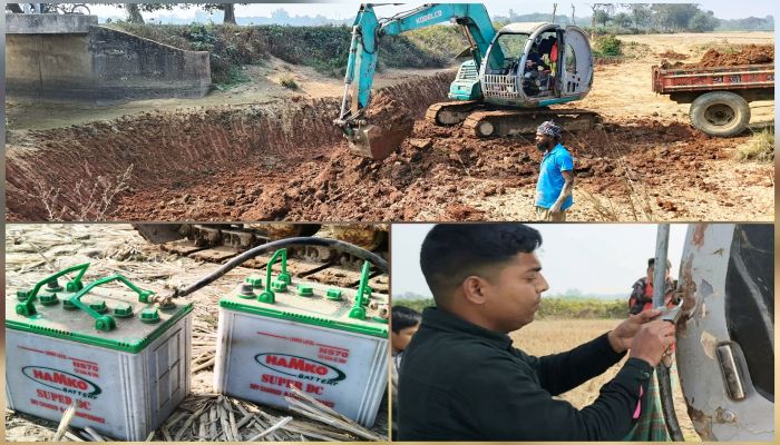 প্রশাসনের তাৎক্ষণিক অভিযানে খালের মাটি কাটা বন্ধ, ভেকু মেশিনের ব্যাটারি জব্দ