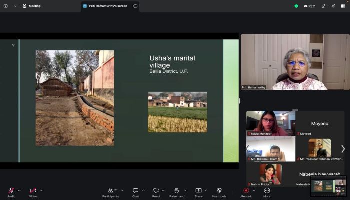 নর্থ সাউথ ইউনিভার্সিটিতে “নগর জীবন, গ্রামীণ সম্পর্ক: সমকালীন ভারতে মধ্যবর্তী অভিবাসীদের সামাজিক বাস্তবতা” শীর্ষক ওয়েবিনার