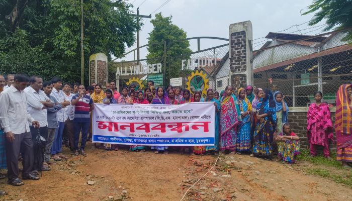 অর্থনীতি সচল রাখলেও স্বাস্থ্যসেবা অনিশ্চিত; হাসপাতাল চালুর দাবিতে কমলগঞ্জে চা শ্রমিকদের মানববন্ধন