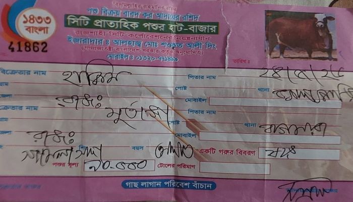 পশুর হাটগুলোতে হাসিলের রশিদে থাকছেনা অর্থের পরিমাণ; নেয়া হচ্ছে অতিরিক্ত টাকা