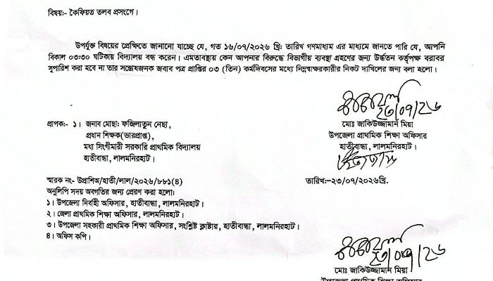 নির্ধারিত সময়ের আগেই প্রাথমিক বিদ্যালয় ছুটি: গণমাধ্যমে প্রচারের পর প্রধান শিক্ষককে শোকজ নোটিশ 